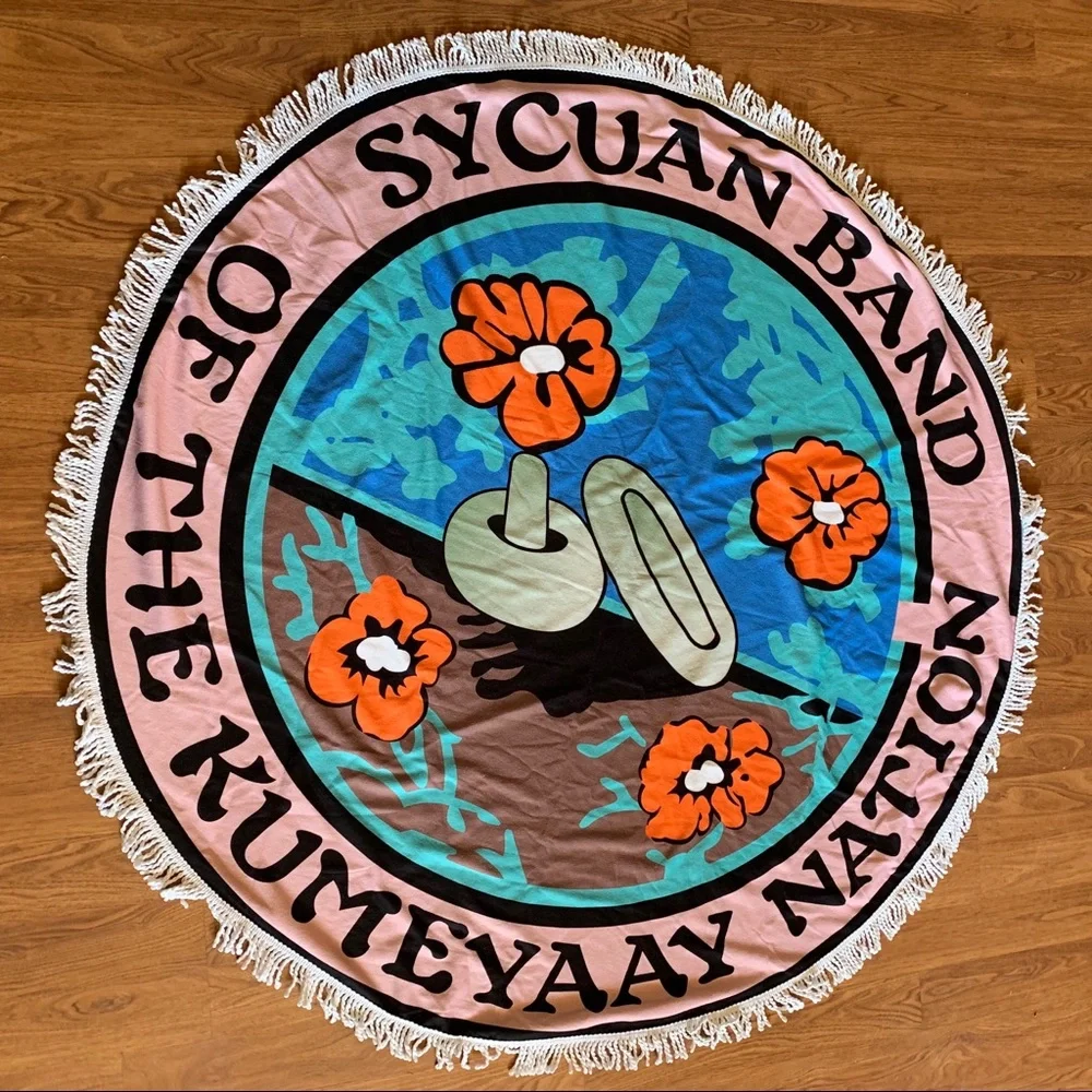 Vintage Sycuan Band of the Kumeyaay Nation Mushroom & Flower Round Beach Towel